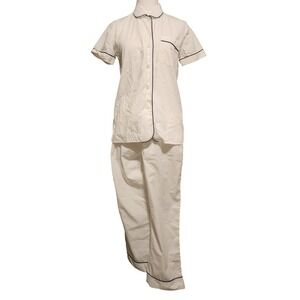 J.Crew White Short Sleeve Pajama Set with Navy Piping Size XS